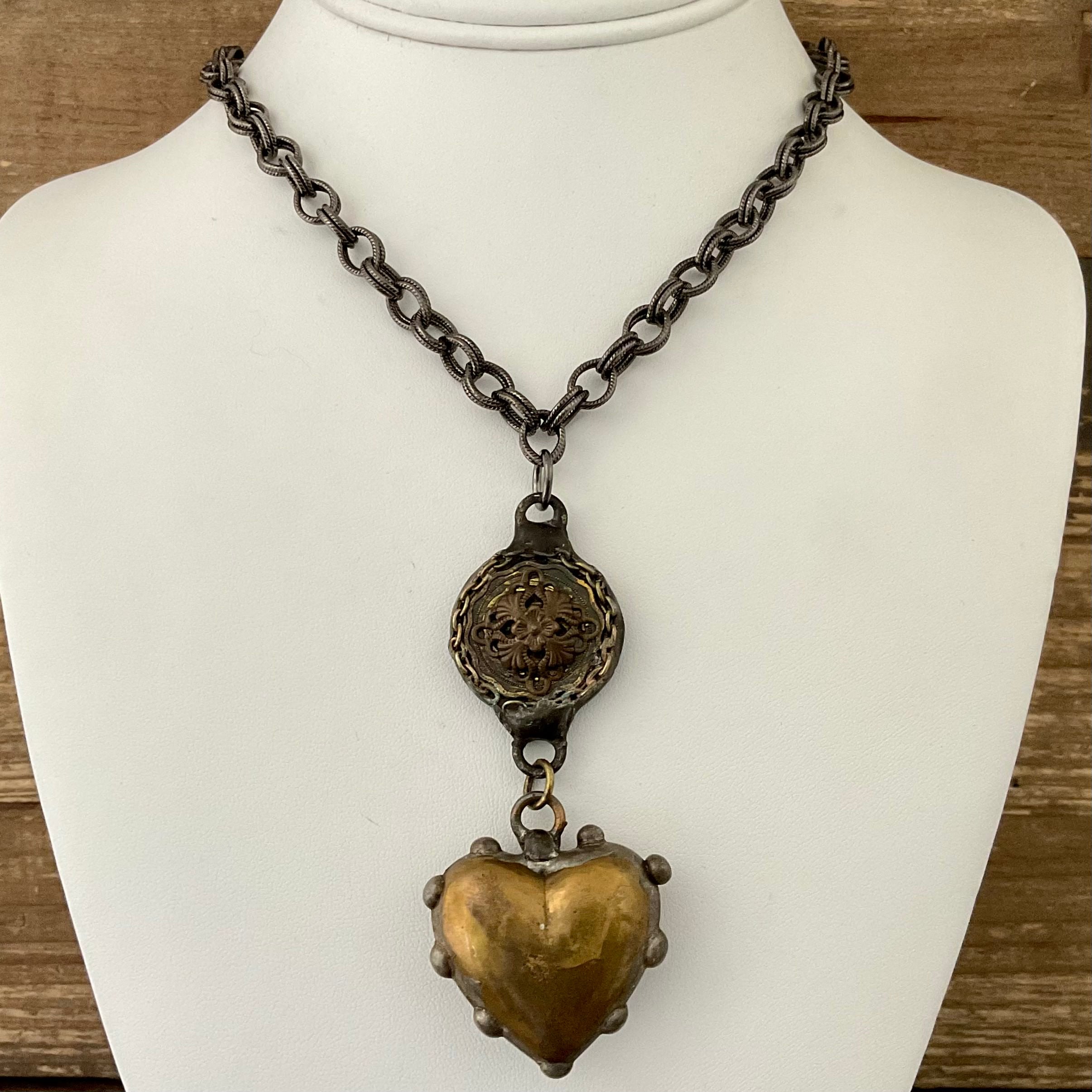 Vintage Soldered Brass Heart & Connector 34"
