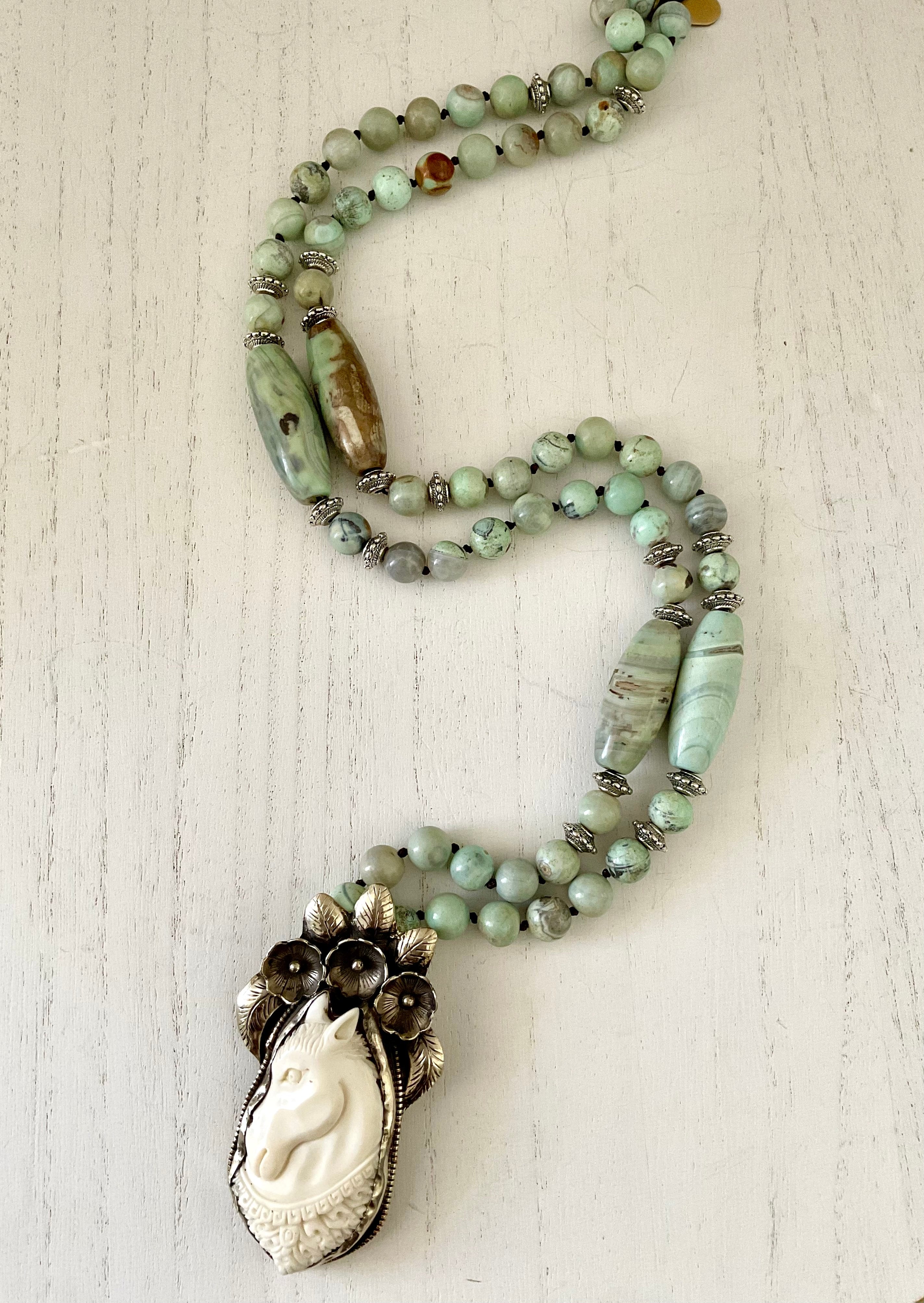 Hand Knotted Beaded Necklace with Horse Pendant
