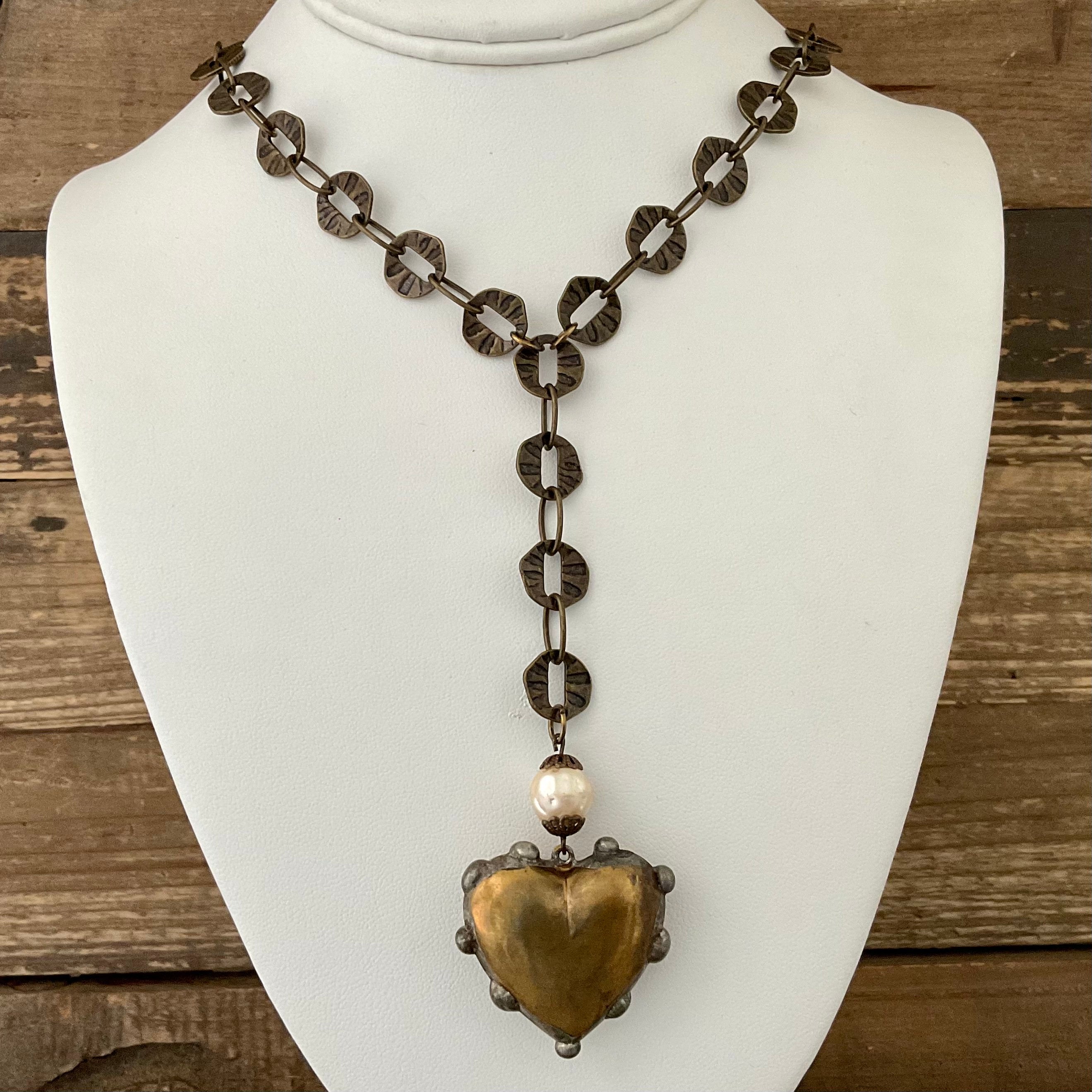 Vintage Chain with Pearl Connector & Soldered Heart 24