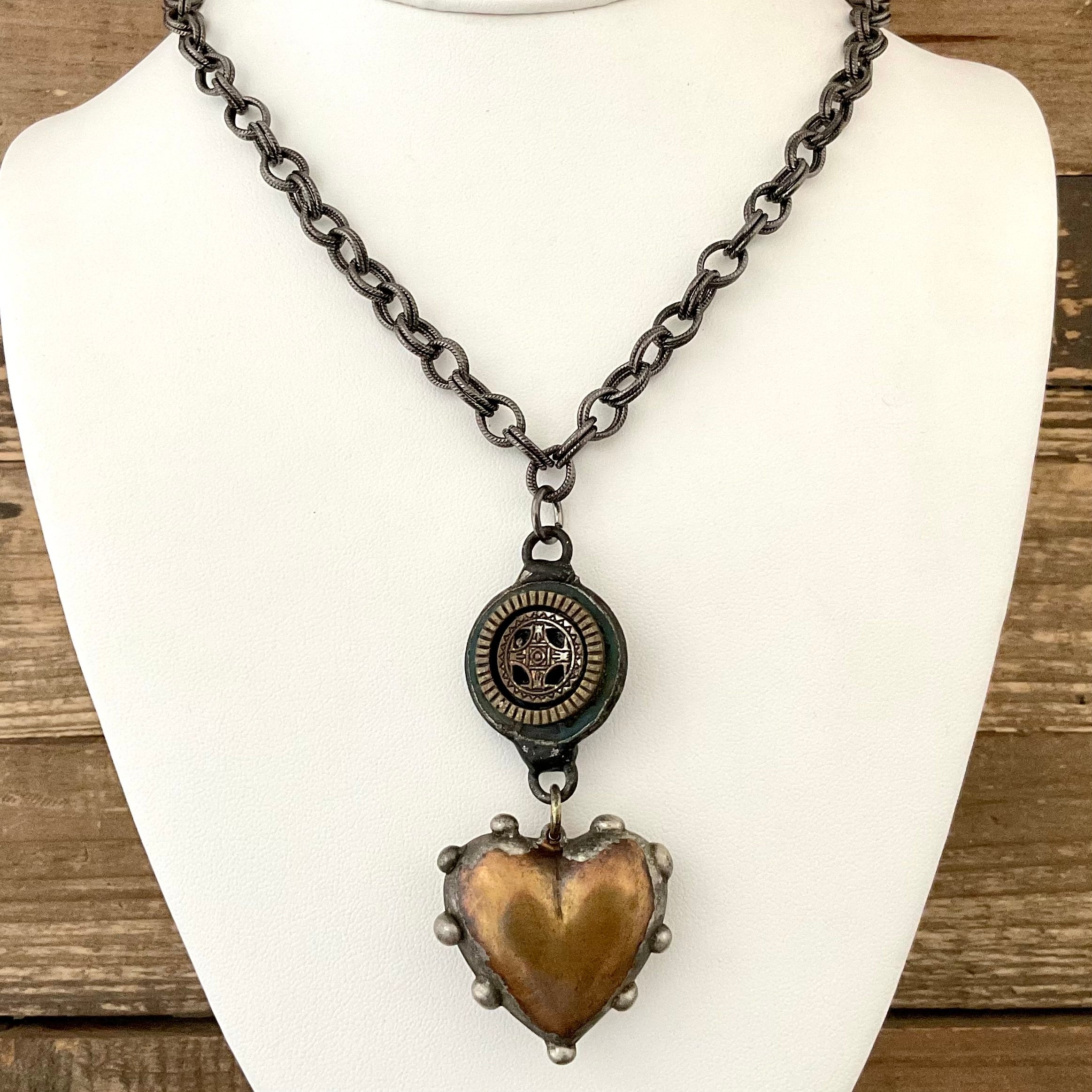 Vintage Chain with Connector & Soldered Heart Pendant 34"