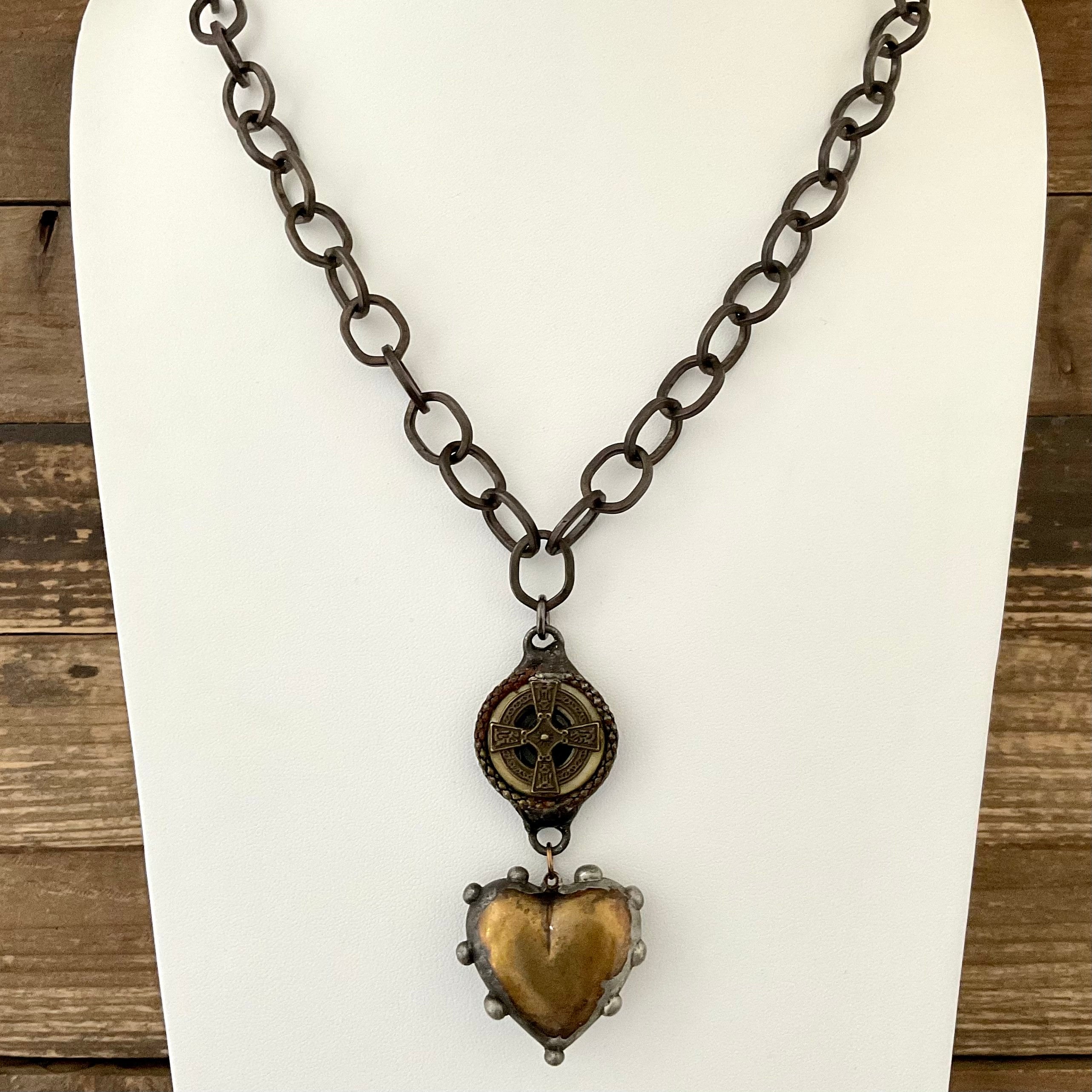 Vintage Chain with Connector & Soldered Heart Pendant 34"