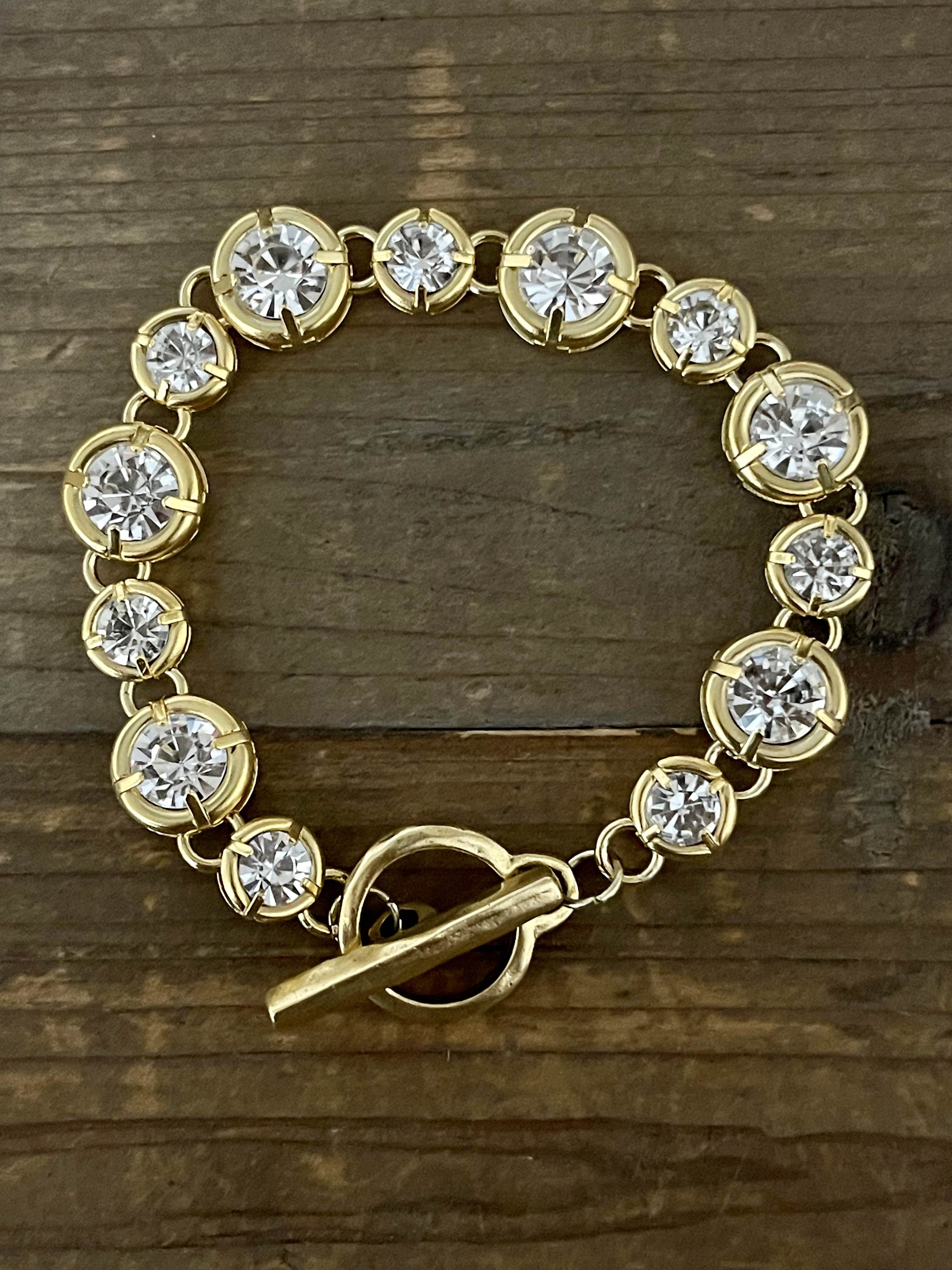 Gold Plated & Swarovski Crystal Bracelet 7.5" With Toggle Closure