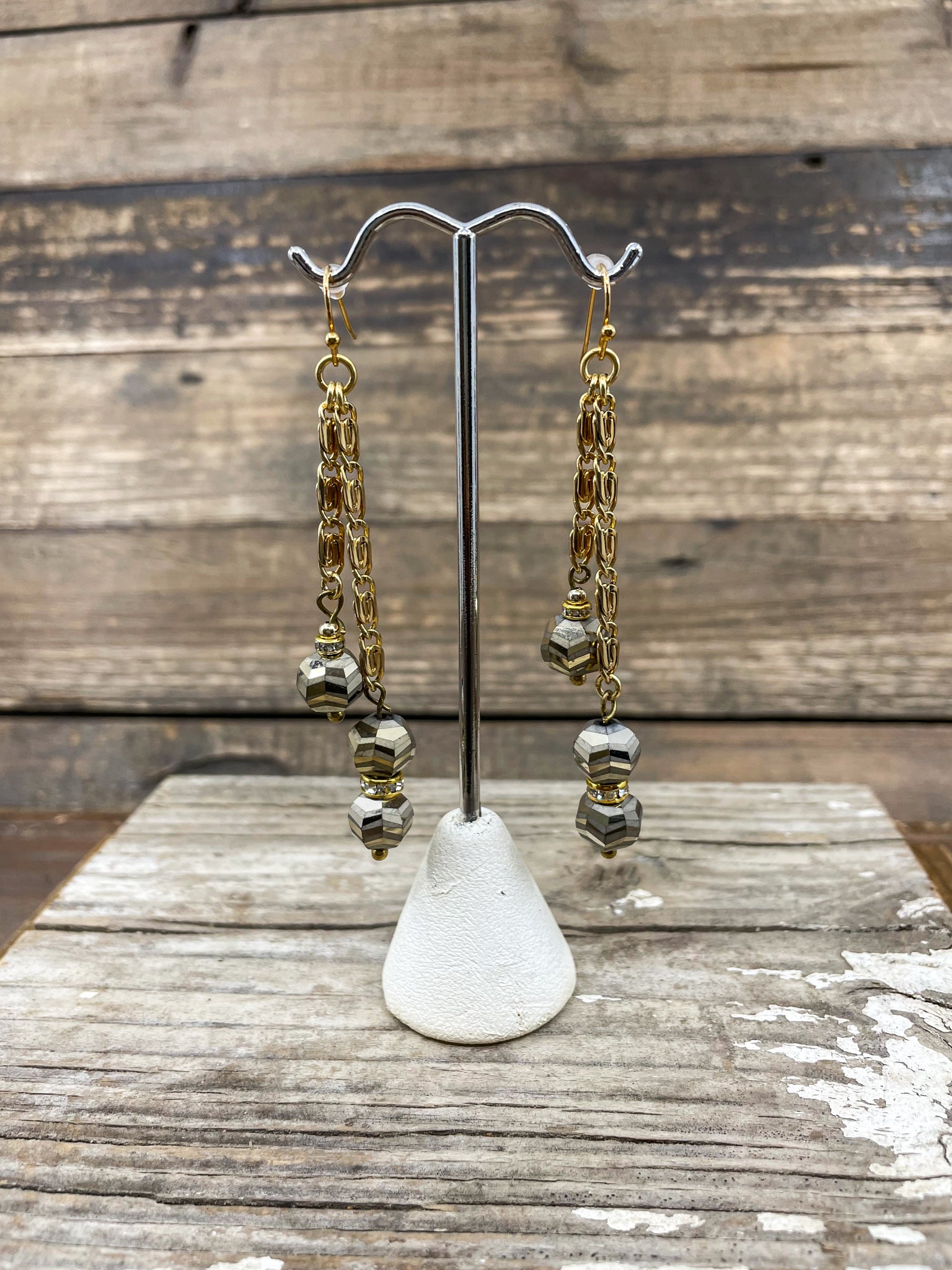 Vintage Gold Chain & Bead Earrings