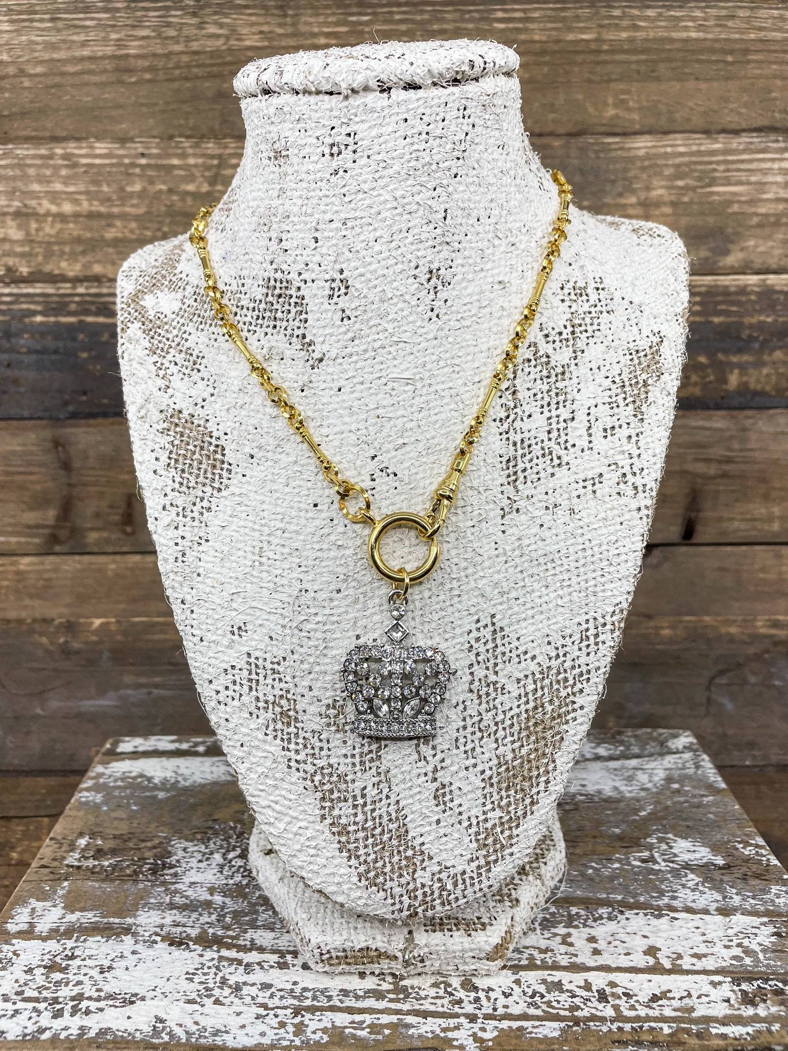 Rhinestone Crown & Vintage Chain Necklace