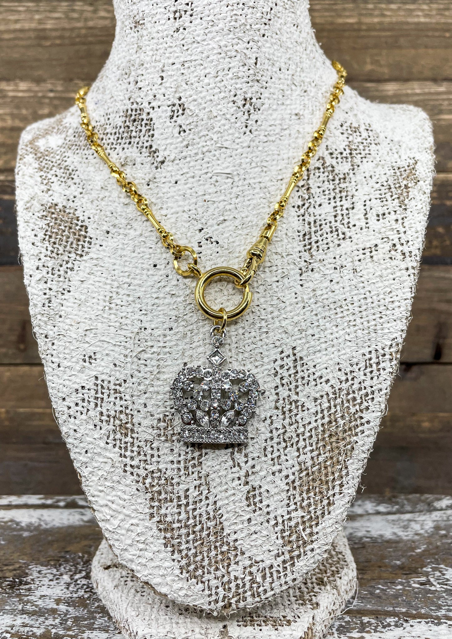 Rhinestone Crown & Vintage Chain Necklace