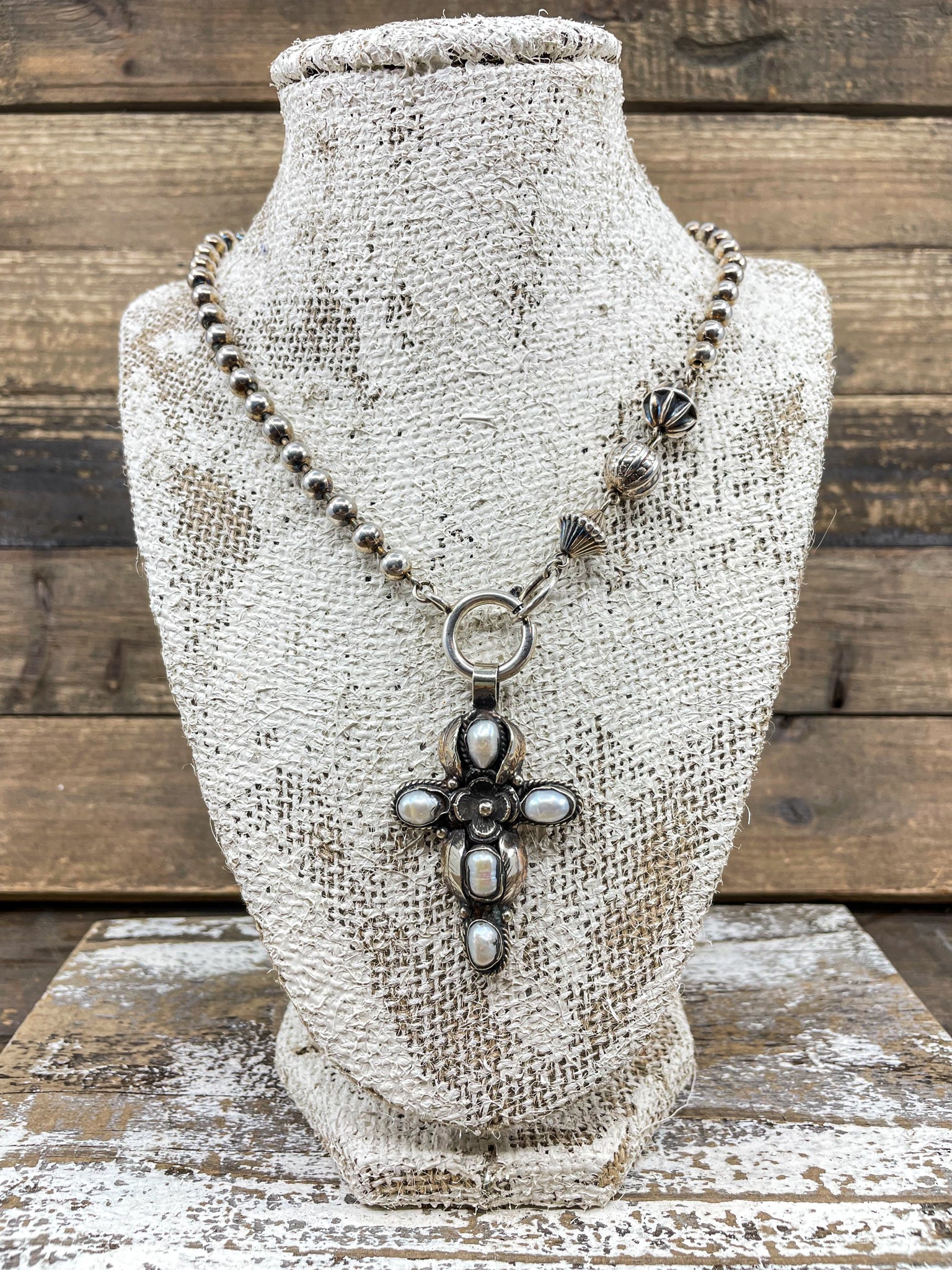 Vintage Pearl Cross Sterling Plated Necklace