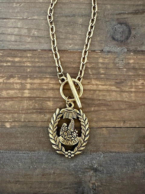 Gold Plated 18" Chain with Gold Plated Peace Cornucopia