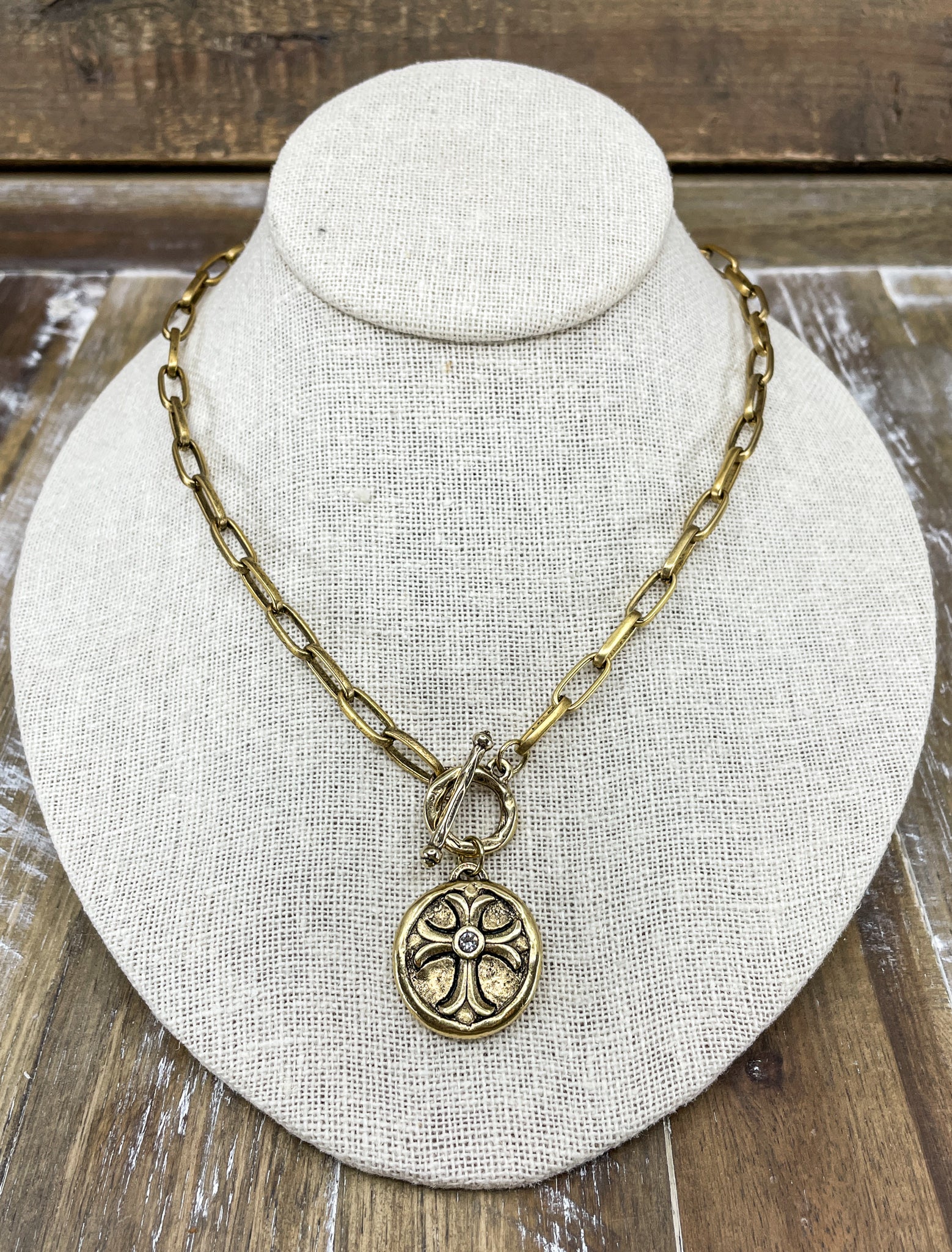 Vintage Gold Cross Medallion Necklace