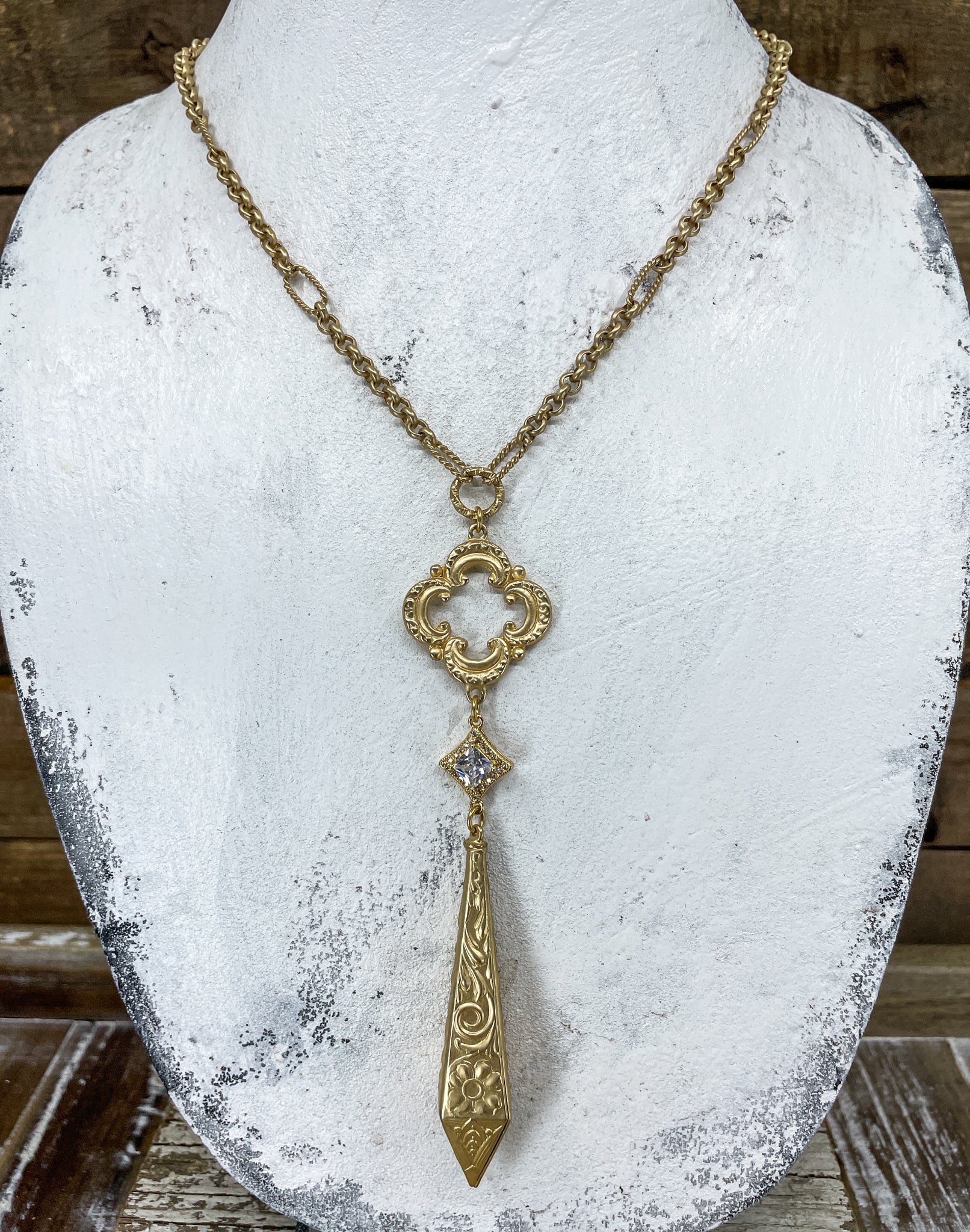 Matte Gold Spike & Crystal Necklace