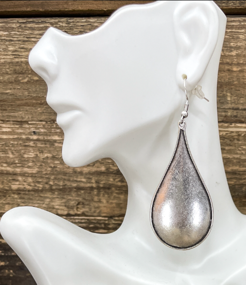 Large Silver Teardop Earrings